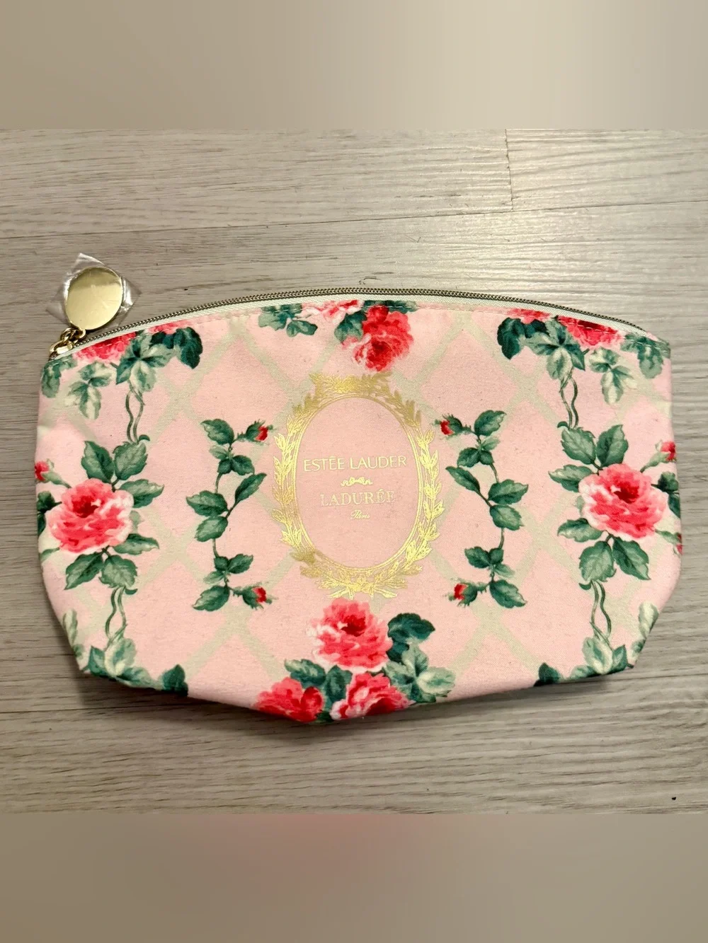 Estee Lauder Laduree Pink Floral Cosmetic Bag Makeup Pouch Zip Top Travel NWOT